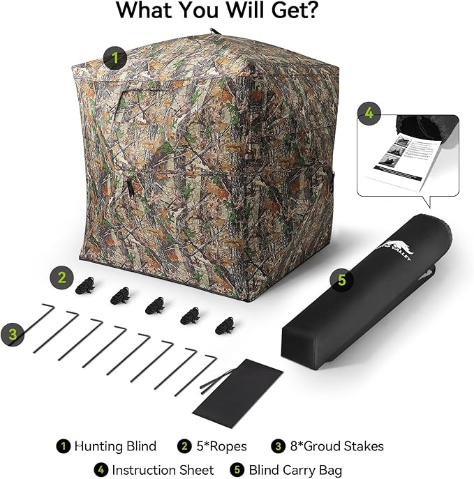 Rhino Valley Hunting Blind 270° See Through, Pop Up Hunting Tent with Double Opening, Portable Resilient Ground Blinds with Silent Magnetic Door & Sliding Windows