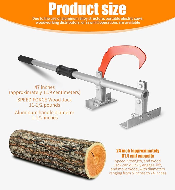 47 Inch TimberJack Forestry/Logging/Log Jack/Chainsaw/Log Lifter/Cant Hook/Timber Jack, Full Aluminum Construction, Strong & Sturdy
