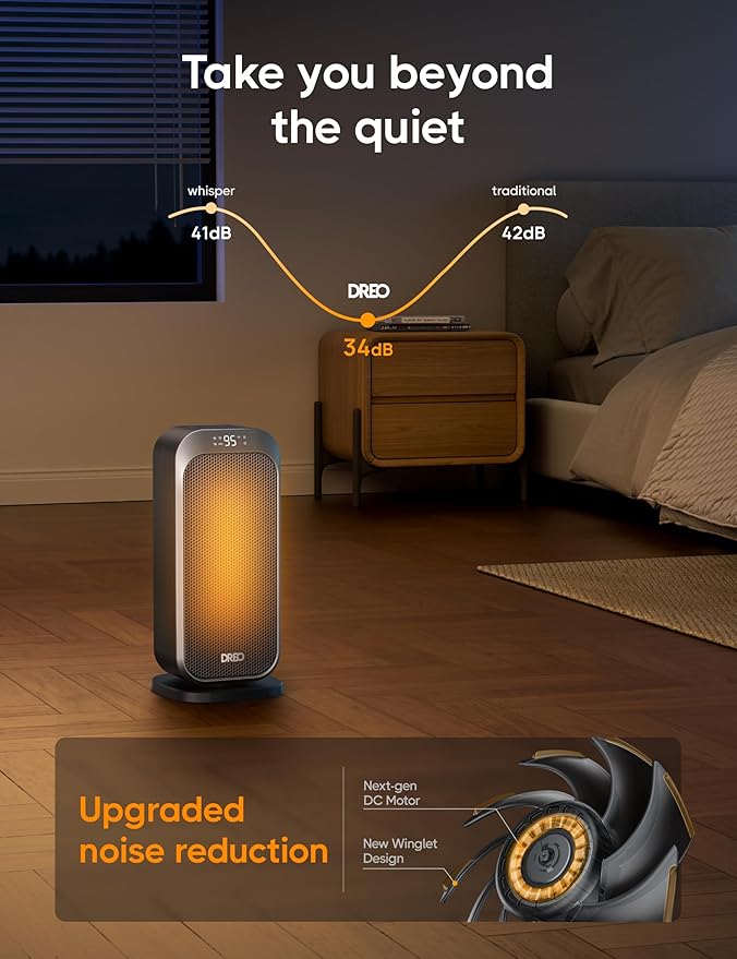 Dreo Space Heater, 1500W Fast Heating Portable Heaters for Indoor Use, 8 Safe Protection for Desk Office Bedroom, 70° Oscillation, Quiet Electric PTC Ceramic with Remote, 12H Timer