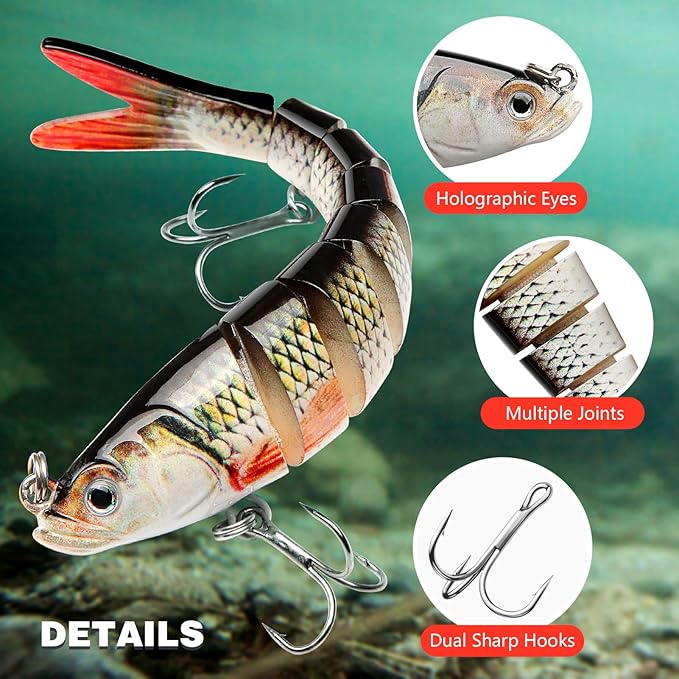 Bass Fishing Lure for Freshwater and Saltwater Lifelike Fishing Lures Multi Jointed Swimbait for Bass Trout Crappie Walleye Pike Fishing Gifts for Men