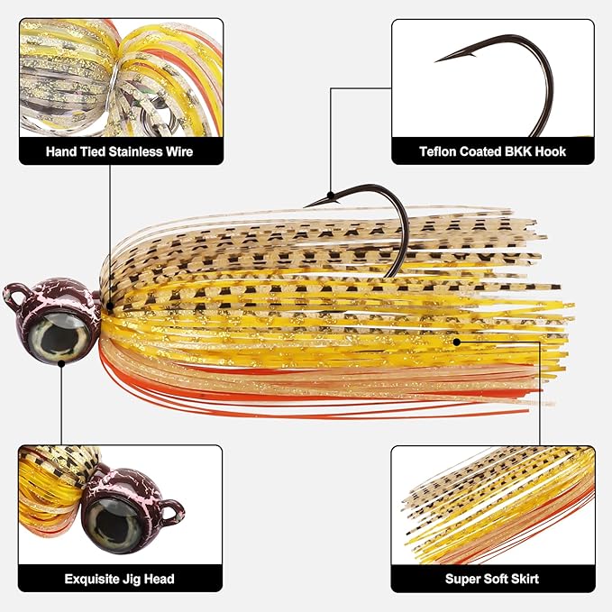 TRUSCEND Fishing Jigs with Ultra Smooth Teflon Hook, Tour Grade Titanium Weed Guard Swim Jigs, Valuable Weedless Skirted Jig, Well-Made Fishing Lures for Crappie Bass Trout, Freshwater Fishing Gear