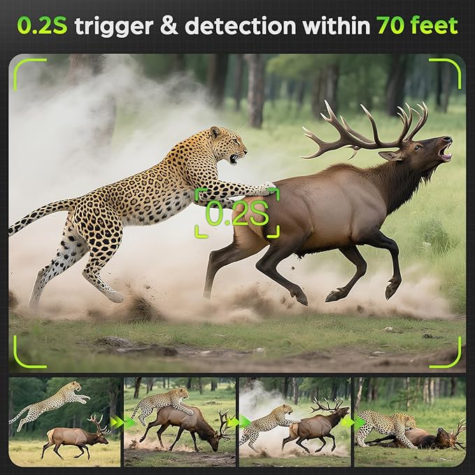 WiFi Trail Camera Solar, 4K 64MP Game Cam with Night Vision Motion Activated Waterproof IP66, 0.2s Trigger Trail Cam with 850nm Low Glow Infrared LEDs, Wildlife Camera with 32GB SD Card