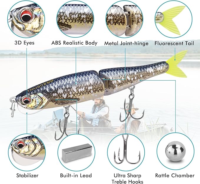 TRUSCEND Easy Catch Swimmax, Magic Noisy Turbulent Wiggling and Vibrating Actions for More Bites, Segmented Swimbait Jointed by Dyneema Strongest Fiber, Lifelike Fishing Lures for Relax Family Fishing