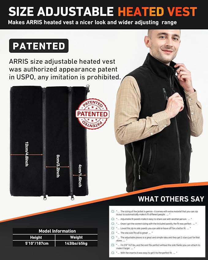 ARRIS Fleece Heated Vest for Men with Battery Pack Included, Size Adjustable 8 Heating Zones for Hunting