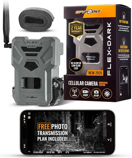 SPYPOINT Flex-Dark Cellular Trail Camera, 40MP Photos, 1080p Video + Sound, No-Glow Game Camera, Hunting Night Vision, Motion Activated,100ft Detection, No WiFi Needed Trail Cam