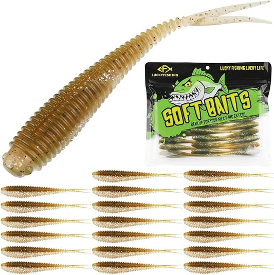 LUCKYFISHING Soft Plastic Baits 20PCS/30PCS/40PCS Forked Tail Fishing Soft Bait for Bass Walleye Trout Crappie Lures 3in/3.5in/4in