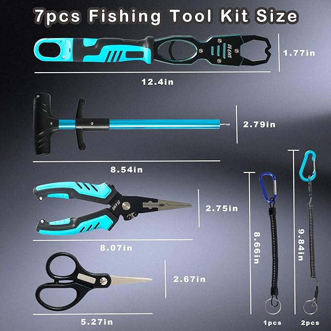 selake 7 PCS Fishing Tool Kit,Fishing Pliers,Fish Lip Grip Tool with Weight Scale,Super line Scissors,Fish Hook Remover,Complete Fishing Equipment or Fishing Gear - Best Gift for Men