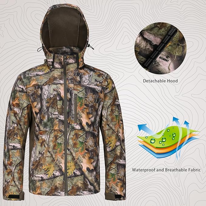 UIIHUNT Hunting Clothes for Men with Fleece Lining: Safety Strap Compatible Water Resistant Silent Hunting Jacket and Pants