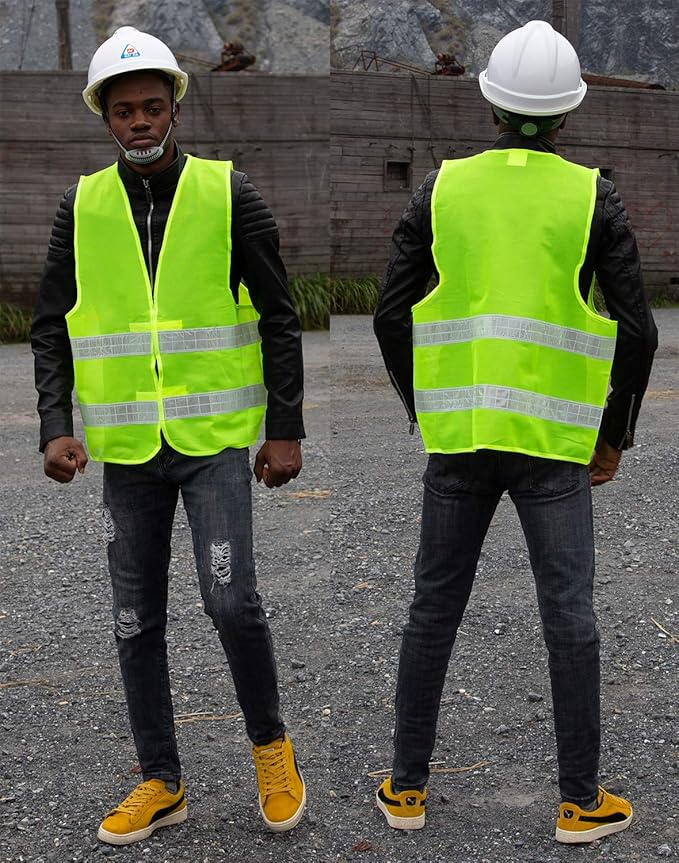 zojo Normal Visibility Safety Vests,12 Pcs, Adjustable Size,Lightweight Mesh Fabric, Wholesale Safety Vest for Outdoor Works, Fits for Men(Neon Yellow Updated)