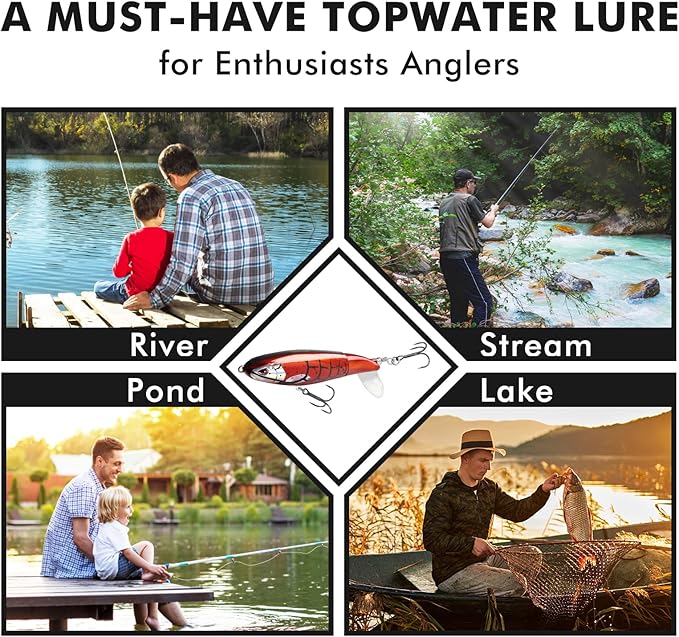 TRUSCEND PoPobait with BKK Hooks, Top Water Plopper Fishing Lures for Bass Walleye Pike Catfish Musky Perch, Floating Lure for Freshwater or Saltwater, Amazing Teasers Fishing Gifts for Family Fishing