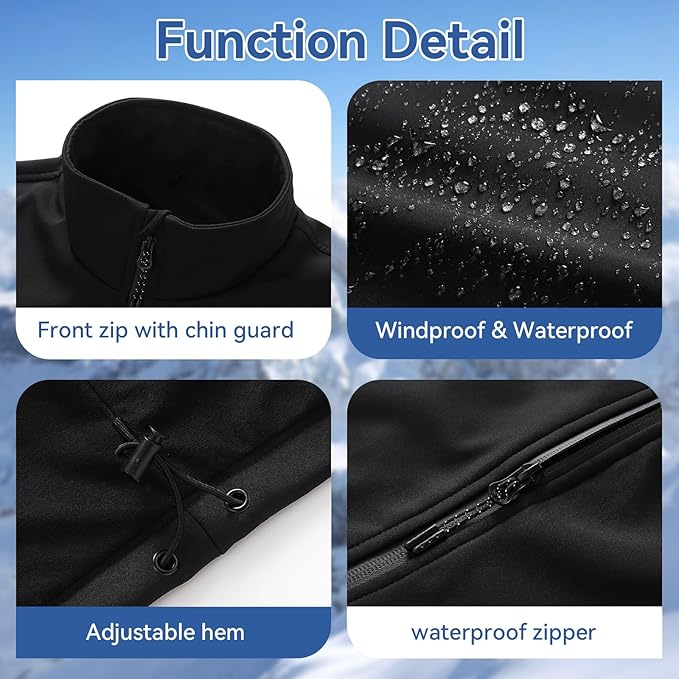 Soft Shell Heated Vest for Men with Battery, 9 Heating Zone Lightweight Insulated Electric Vest for Winter Outdoor