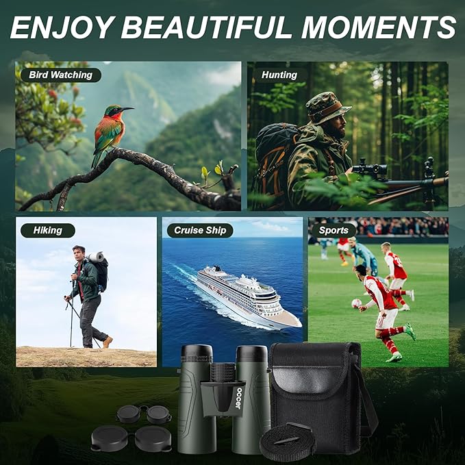 15x42 Binoculars for Adults High Powered - Occer HD Lightweight Travel Hunting Binoculars with Clear Low Light Vision for Bird Watching, Whale Watching, Camping -Green