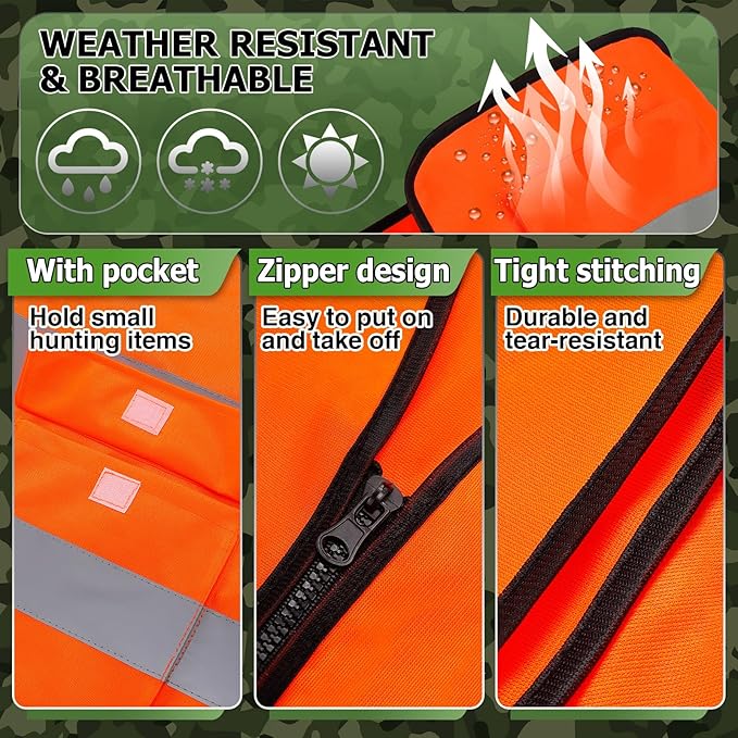 Apipi 2 Set Blaze Orange Hunting Vest and Beanie - High Visibility Safety Vest for Men, with Reflective Strips for Outdoor