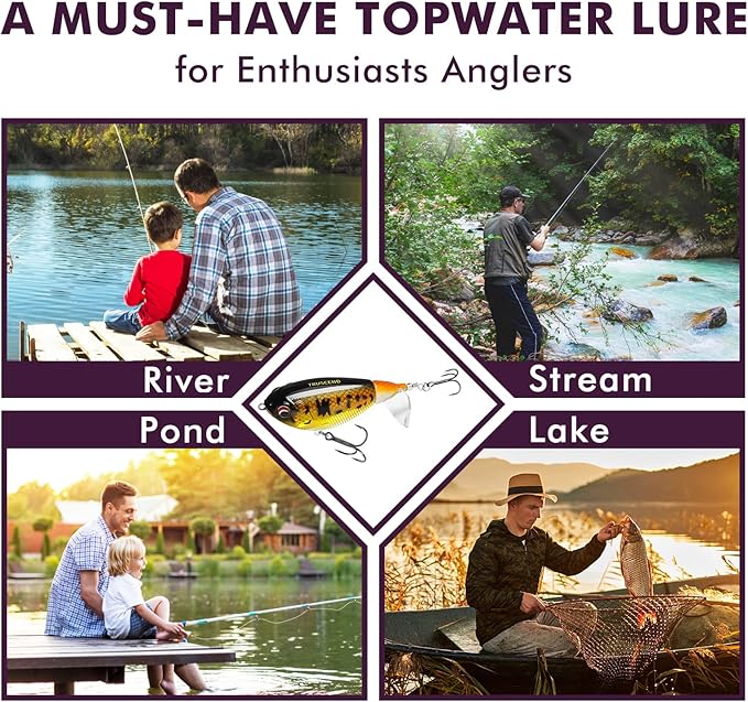TRUSCEND PoPobait with BKK Hooks, Top Water Plopper Fishing Lures for Bass Walleye Pike Catfish Musky Perch, Floating Lure for Freshwater or Saltwater, Amazing Teasers Fishing Gifts for Family Fishing