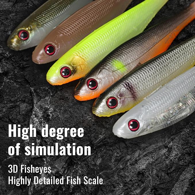 TRUSCEND Easy Catch Soft Lures, Unique Vibrating Swim Action and Trembly Sinking Move for More Bites, Amazing Soft Swimbaits for Family Fishing, Well-Made Fishing Lures for Bass Trout Crappie Walleye