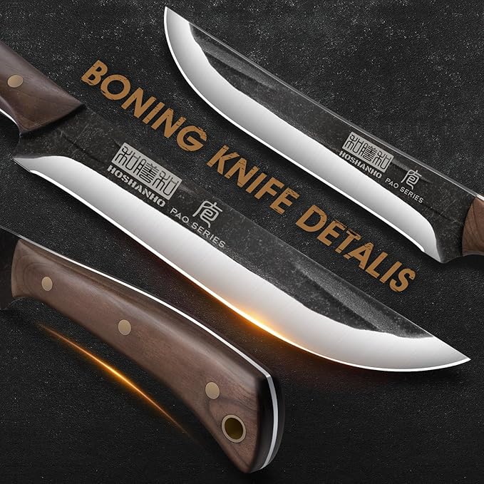 6.7 Inch Boning Knife for Meat Cutting, Super Sharp Fillet Knife for Fish, High Carbon Steel Hand Forged Butcher Knives for Brisket Trimming, BBQ, Camping