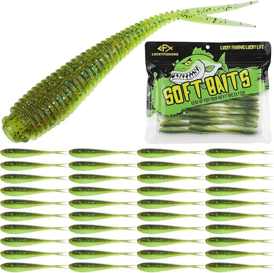 LUCKYFISHING Soft Plastic Baits 20PCS/30PCS/40PCS Forked Tail Fishing Soft Bait for Bass Walleye Trout Crappie Lures 3in/3.5in/4in
