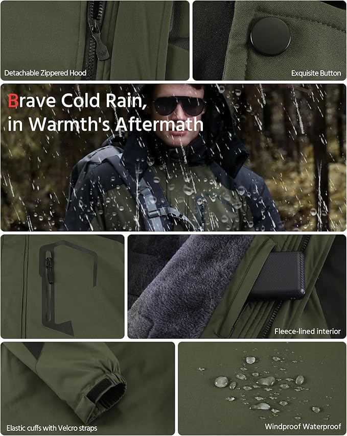 Wulcea Graphene Heated Jacket for Men Fur Lined with Large Capacity Battery Pack