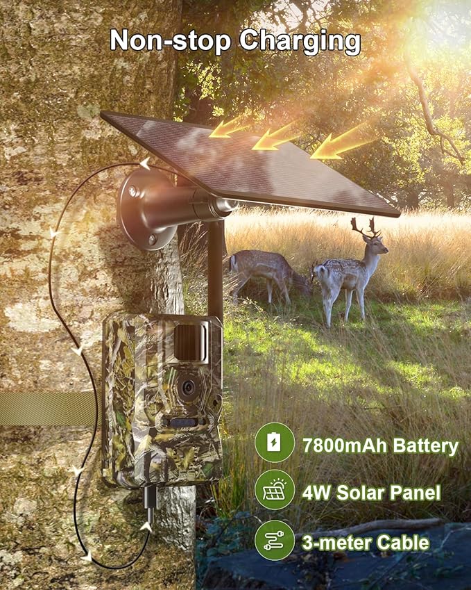 Xega 4G Solar Cellular Trail Camera with Live Feed, 2K GPS 7800mAh Wildlife Camera, No Glow 940nm Night Vision Motion Detection Instant Alarm 2-Way Audio Cloud/TF, Only Support The Build-in SIM Card