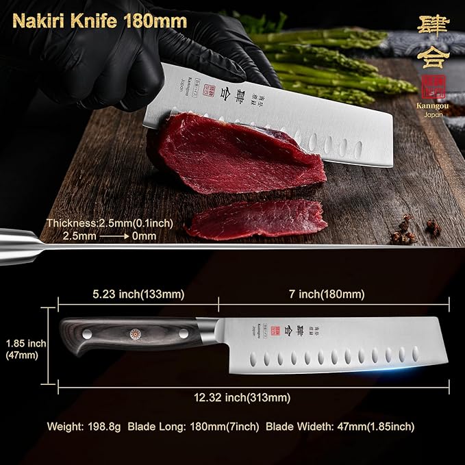 7 Inch Nakiri Knife Japanese Cleaver Knife, Japan AUS-8 Alloy Steel Kitchen Chopping Knife with Full-Tang Pakkawood Handle and Premium Gift Box (Classic Series)