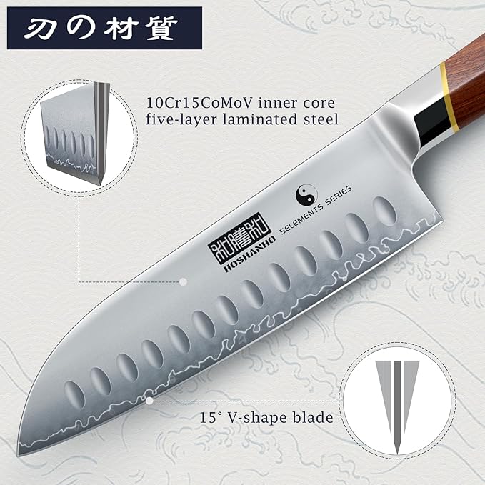 7 Inch Santoku Knife，Professional Japanese High Carbon Steel Chef Knife, Razor Sharp Kitchen Knife with Ergonomic Red Sandal Wooden Handle - Gift Box