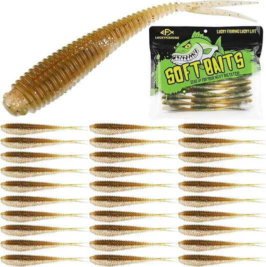 LUCKYFISHING Soft Plastic Baits 20PCS/30PCS/40PCS Forked Tail Fishing Soft Bait for Bass Walleye Trout Crappie Lures 3in/3.5in/4in