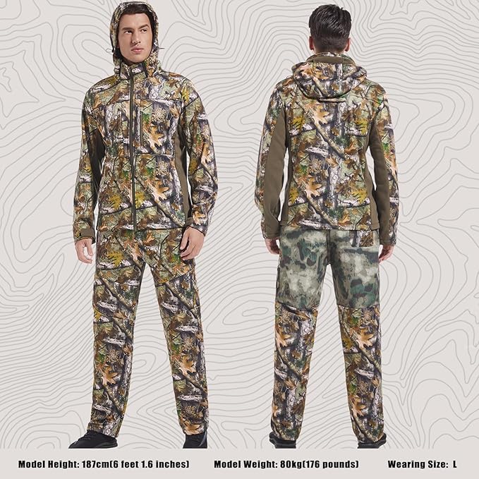 UIIHUNT Hunting Clothes for Men with Fleece Lining: Safety Strap Compatible Water Resistant Silent Hunting Jacket and Pants