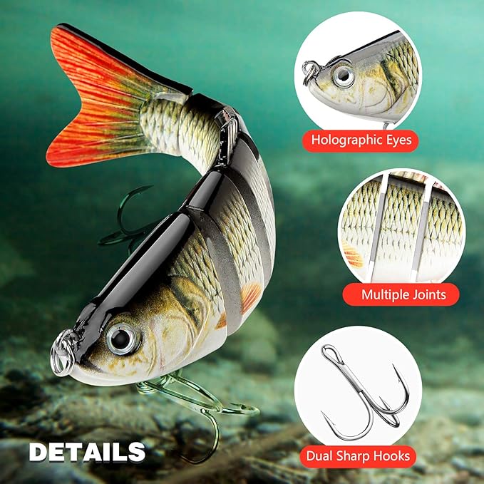 Bass Fishing Lure for Freshwater and Saltwater Lifelike Fishing Lures Multi Jointed Swimbait for Bass Trout Crappie Walleye Pike Fishing Gifts for Men