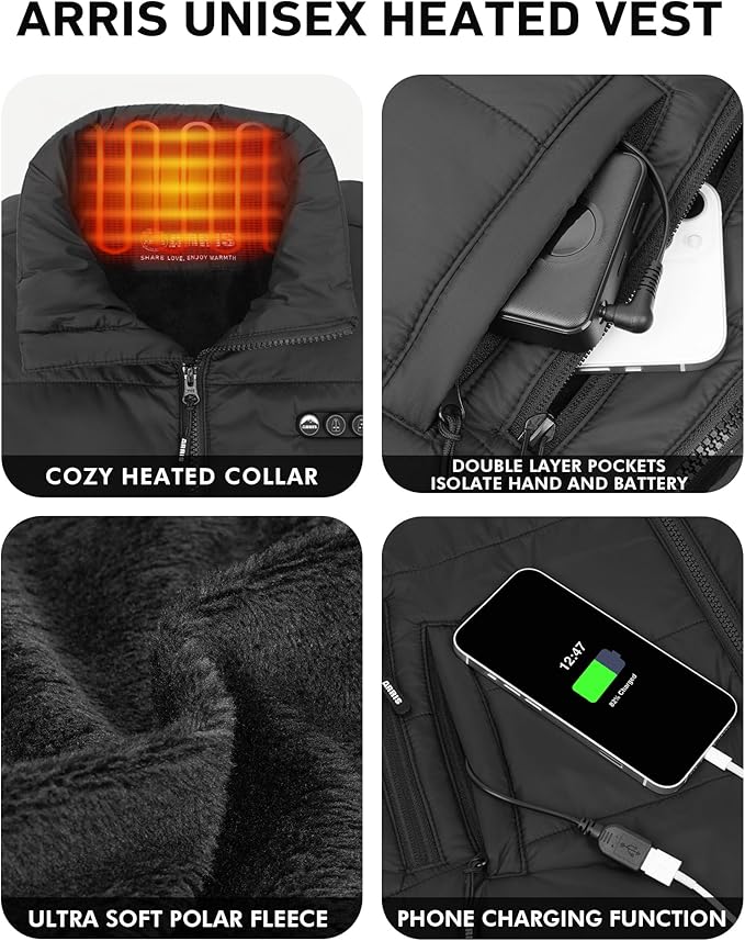 ARRIS Graphene-Enhanced Heated Vest with Patented Size Adjustable Design For Men and Women