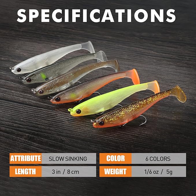 TRUSCEND Easy Catch Pre-Rigged Soft Lures, Unique Vibrating Swim Action and Trembly Sinking Move for More Bites, Amazing Soft Swimbait for Family Fishing, Fishing Lures for Bass Trout Crappie Walleye