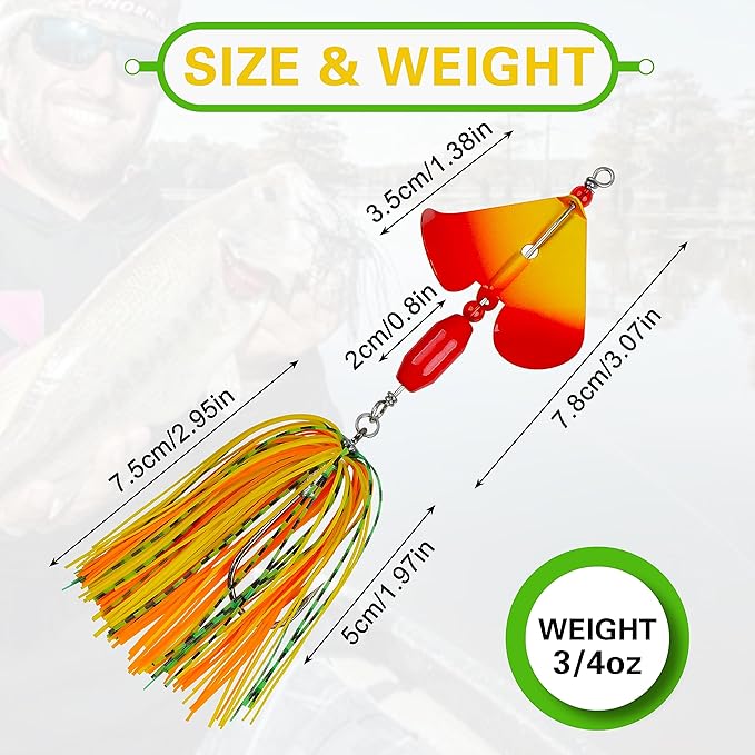 Spinnerbait Fishing Lures Kit Set, 6pcs Bass Fishing Buzzbait Multicolor Bass Trout Salmon Metal Spinner Baits Swim Jigs Freshwater Saltwater Fishing