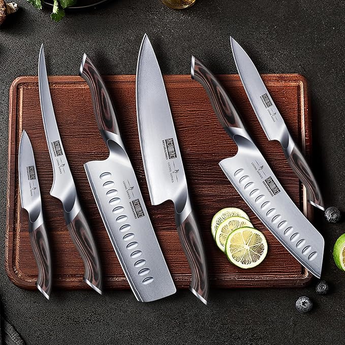 7 Pieces Kitchen Knife Set, Japanese High Carbon Stainless Steel Magnetic Knife Block Set, Ultra Sharp Chef Knives Sets with Ergonomic Pakkawood Handle