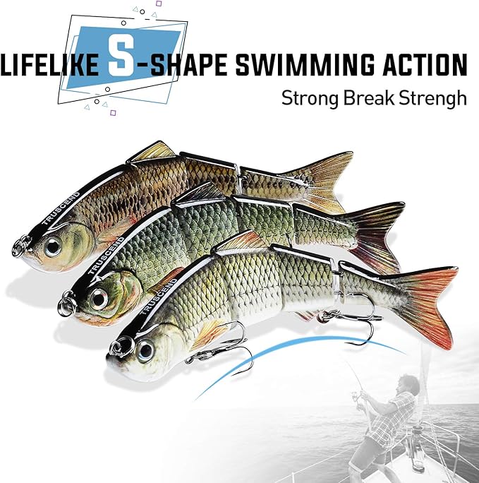 TRUSCEND Easy Catch Swimmax, Magic Noisy Turbulent Wiggling and Vibrating Actions for More Bites, Segmented Swimbait Jointed by Dyneema Strongest Fiber, Lifelike Fishing Lures for Relax Family Fishing