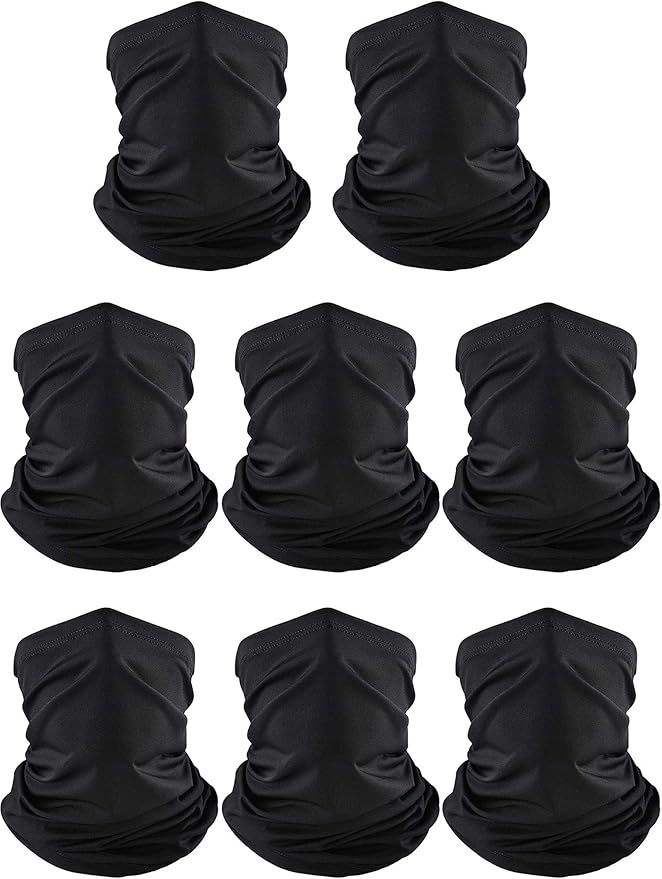 8 Pcs Summer Camo Neck Gaiter Scarf Bandanas for Men Sun Hoods Balaclava Cooling Breathable Face Mask Outdoor Sports (Simple, Black)