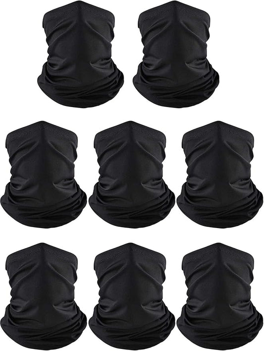 8 Pcs Summer Camo Neck Gaiter Scarf Bandanas for Men Sun Hoods Balaclava Cooling Breathable Face Mask Outdoor Sports (Simple, Black)