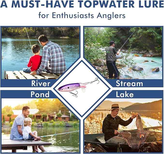 TRUSCEND PoPobait with BKK Hooks, Top Water Plopper Fishing Lures for Bass Walleye Pike Catfish Musky Perch, Floating Lure for Freshwater or Saltwater, Amazing Teasers Fishing Gifts for Family Fishing