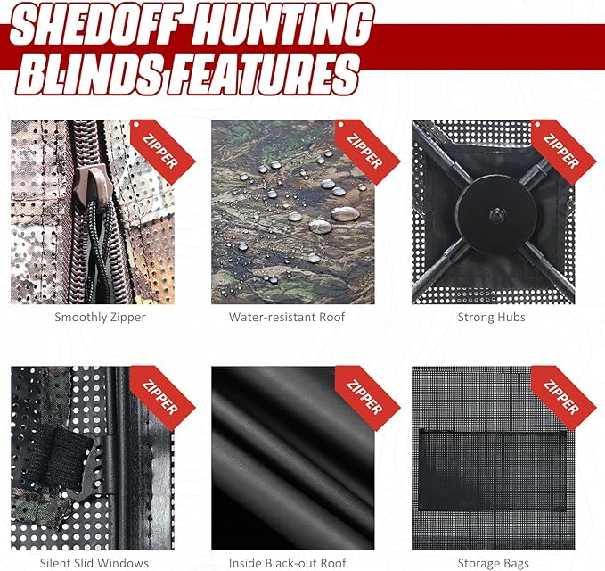 Wide Bottom Hunting Blind 3/4 Person with Portable Chair, 360 Degree See Through Pop up Ground Blinds for Deer Turkey Duck Hunting, Bow Hunting Adjust Windows with Silent Zipper