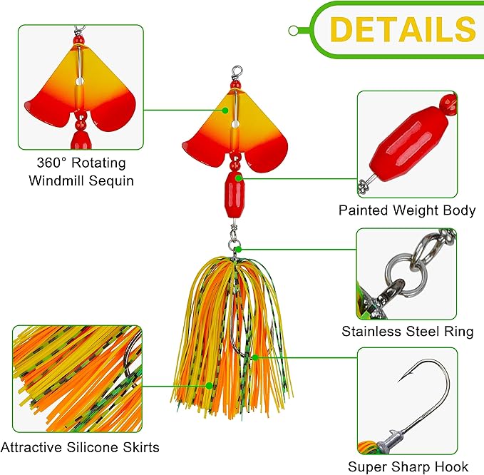 Spinnerbait Fishing Lures Kit Set, 6pcs Bass Fishing Buzzbait Multicolor Bass Trout Salmon Metal Spinner Baits Swim Jigs Freshwater Saltwater Fishing