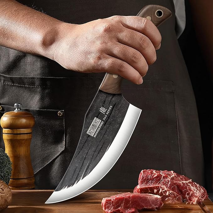 6 Inch Viking Knife, High Carbon Steel Japanese Kitchen Chef Knife, Hand Forged Butcher Knife for Meat Cutting, Multipurpose Cooking Knives for Home & Camping & BBQ
