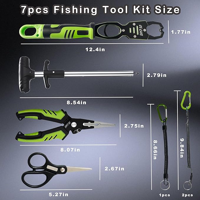 selake 7 PCS Fishing Tool Kit,Fishing Pliers,Fish Lip Grip Tool with Weight Scale,Super line Scissors,Fish Hook Remover,Complete Fishing Equipment or Fishing Gear - Best Gift for Men