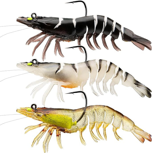 TRUSCEND Pre-rigged Fishing Jig Lures for Freshwater and Saltwater, Innovative Super Durable TPE Bass Lures, Lifelike Shrimp Crayfish Swimbait, Weedless Lure for Crappie Trout Walleye, Keep Separately