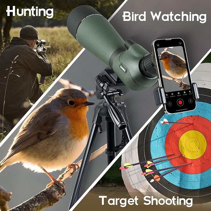25-75x80 Spotting Scope for Target Shooting with Upgraded Tripod Carrying Bag and Phone Adapter Spotter Scope for Bird Watching, Wildlife Viewing Mud
