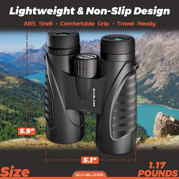 12x42 HD Binoculars for Adults,Super Bright BAK4 Prism High Powered Waterproof Binoculars with Low Light Vision for Bird Watching Outdoor Hunting Travel Hiking Sports Stargazing Cruise (Black)