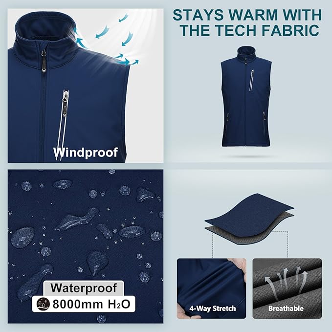 33,000ft Men's Windproof Lightweight Golf Vest Outerwear with Pockets, Softshell Sleeveless Jacket for Running Hiking Sports