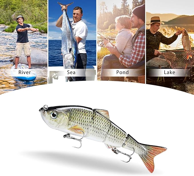 TRUSCEND Easy Catch Swimmax, Magic Noisy Turbulent Wiggling and Vibrating Actions for More Bites, Segmented Swimbait Jointed by Dyneema Strongest Fiber, Lifelike Fishing Lures for Relax Family Fishing