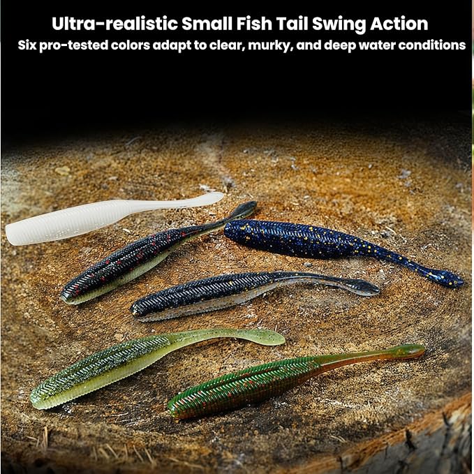 Slow Sinking Soft Fishing Lures Paddle Tail Worm Kit, 3in /3.7in /4.5in - 6 Colors Tail-Wagging Soft Baits with Salt-Infused for Bass/Walleye/Crappie Finesse Fishing,48/60/90Pack.