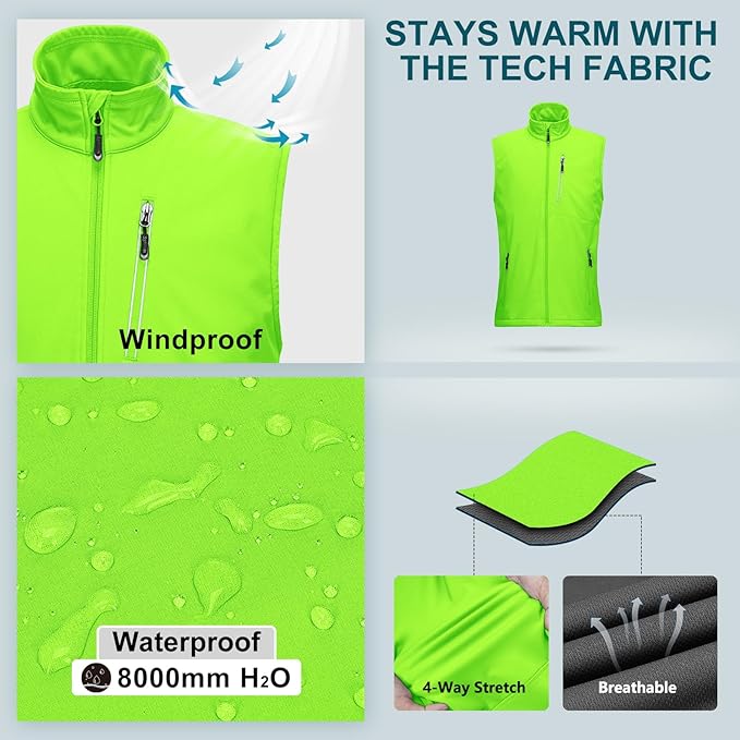 33,000ft Men's Windproof Lightweight Golf Vest Outerwear with Pockets, Softshell Sleeveless Jacket for Running Hiking Sports
