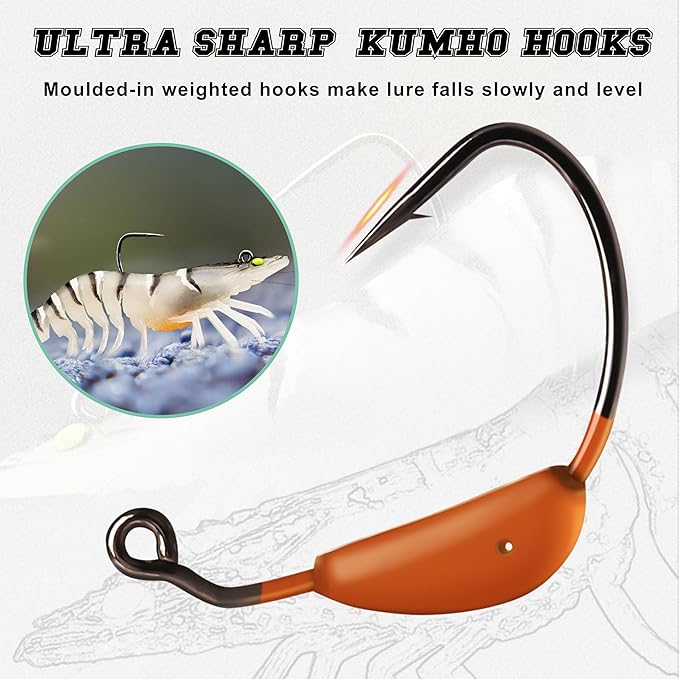 TRUSCEND Pre-rigged Fishing Jig Lures for Freshwater and Saltwater, Innovative Super Durable TPE Bass Lures, Lifelike Shrimp Crayfish Swimbait, Weedless Lure for Crappie Trout Walleye, Keep Separately