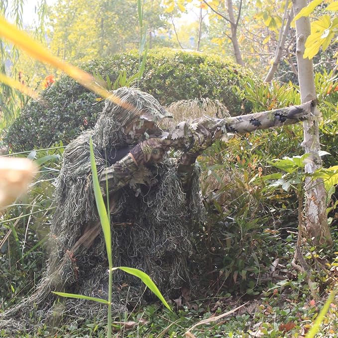 AUSCAMOTEK Ghillie Suit Poncho for Hunting Bird Watch Gilly Camouflage Cloak Green and Desert