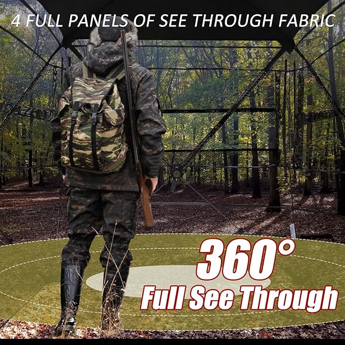 Wide Bottom Hunting Blind 3/4 Person with Portable Chair, 360 Degree See Through Pop up Ground Blinds for Deer Turkey Duck Hunting, Bow Hunting Adjust Windows with Silent Zipper